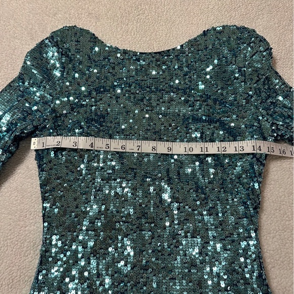 Dress the Population Emery Dress Ice Blue Sequin Long Sleeve Metallic Cocktail - Picture 12 of 17